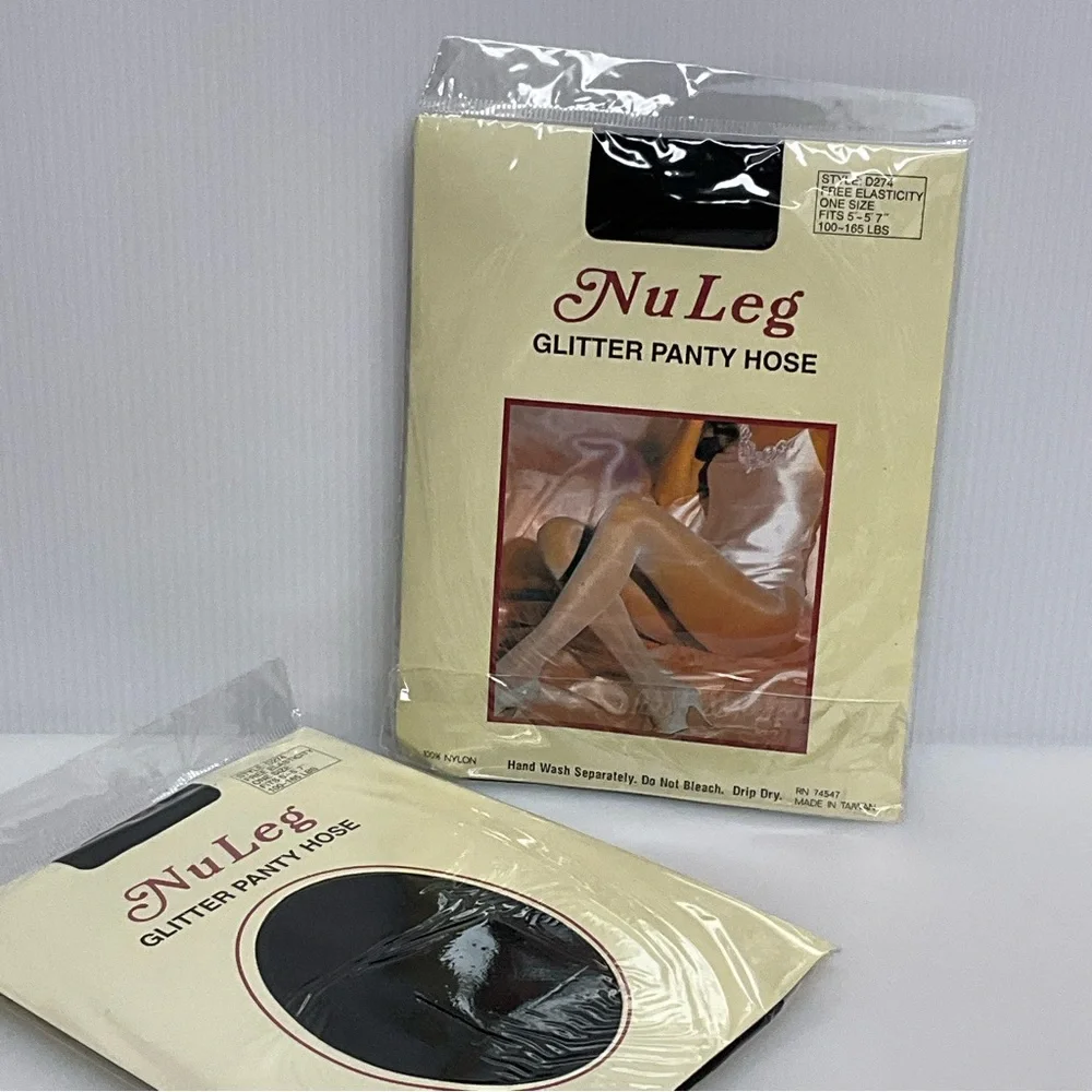 VINTAGE NuLeg sz OS Panty Hose (2 pairs) Glitter Nylon Black (1/3)